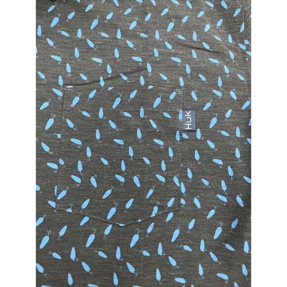 Huk Button Down Shirt Mens Medium Fishing Kona Lure Splash Performance Print NWT - Picture 5 of 11